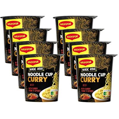 Maggi Magic Asia Noodle Cup Curry, 8er Pack (8 x 63g) Leckeres Fertiggericht mit asiatischen Instant Nudeln in Brühe mit Curry-Geschmack und Gemüse im praktischen Becher Maggi Magic Asia Noodle Cup Curry, 8er Pack (8 x 63g) Leckeres Fertiggericht mit asiatischen Instant Nudeln in Brühe mit Curry-Geschmack und Gemüse im praktischen Becher