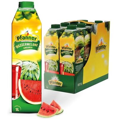 Pfanner Wassermelone im Vorratspack – Erfrischungsgetränk mit 30% Fruchtgehalt – mit wertvollem Vitamin C (8 x 1 l) Pfanner Wassermelone im Vorratspack – Erfrischungsgetränk mit 30% Fruchtgehalt – mit wertvollem Vitamin C (8 x 1 l)