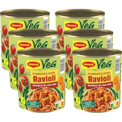 Maggi Veg Ravioli Bolognese, leckeres Fertiggericht mit Soja-Hack gefüllten Nudeln und Sauce, vegan, 6er Pack (6 x 800g) Maggi Veg Ravioli Bolognese, leckeres Fertiggericht mit Soja-Hack gefüllten Nudeln und Sauce, vegan, 6er Pack (6 x 800g)