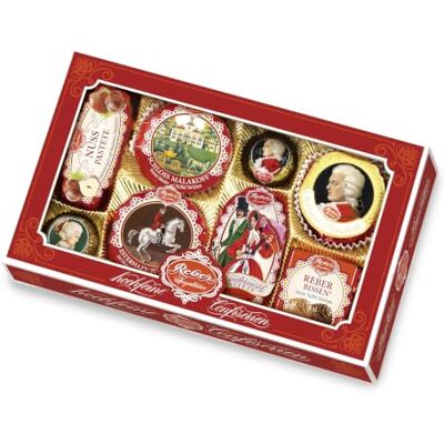 Reber Spezialitäten-Kassette, Pralinen, Mozart-Kugel, Constanze-Mozart-Kugel, Marzipan, Pasteten, Tolles Geschenk, 8er-Packung Reber Spezialitäten-Kassette, Pralinen, Mozart-Kugel, Constanze-Mozart-Kugel, Marzipan, Pasteten, Tolles Geschenk, 8er-Packung