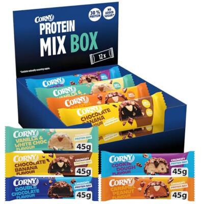 Corny Proteinriegel Protein Crunchy Mix Pack 30% Protein 12 x 45 g 5 Sorten Knusprige Eiweißriegel Protein aus Milch & Soja Für Sport, Training, Alltag & unterwegs Probierpaket Corny Proteinriegel Protein Crunchy Mix Pack 30% Protein 12 x 45 g 5 Sorten Knusprige Eiweißriegel Protein aus Milch & Soja Für Sport, Training, Alltag & unterwegs Probierpaket
