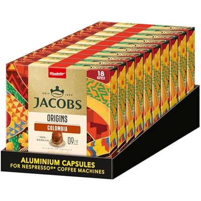Jacobs Kaffeekapseln Colombia, Single Origin 100% Arabica, Intensität 9/12, 10 x 18 Getränke, Nespresso* kompatible Kaffee Kapseln, 180 Kapseln Jacobs Kaffeekapseln Colombia, Single Origin 100% Arabica, Intensität 9/12, 10 x 18 Getränke, Nespresso* kompatible Kaffee Kapseln, 180 Kapseln