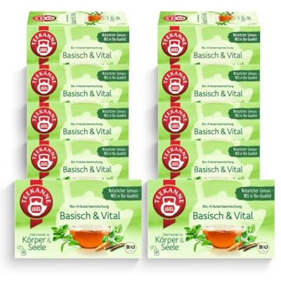 TEEKANNE Basisch & Vital Bio-Kräuterteemischung, 10 Packungen x 18 Beutel (10x 36g) TEEKANNE Basisch & Vital Bio-Kräuterteemischung, 10 Packungen x 18 Beutel (10x 36g)
