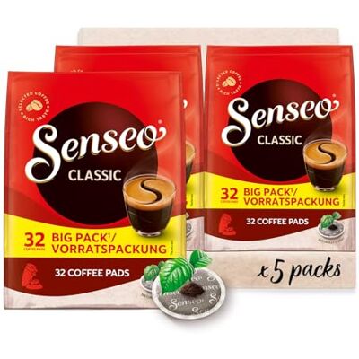 Senseo Pads Classic, Vorratspackung, 5 x 32 Getränke, 160 Kaffeepads, Mittlere Röstung Senseo Pads Classic, Vorratspackung, 5 x 32 Getränke, 160 Kaffeepads, Mittlere Röstung
