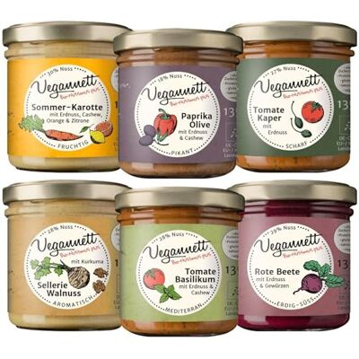 Vegannett Bio Brotaufstrich mit Cashew & Erdnuss (Mix) 6 x 135 g Handwerklich hergestellter Aufstrich mit regionalem Gemüse und exotischen Gewürzen Herzhaft, vegan & ohne Zusatzstoffe Vegannett Bio Brotaufstrich mit Cashew & Erdnuss (Mix) 6 x 135 g Handwerklich hergestellter Aufstrich mit regionalem Gemüse und exotischen Gewürzen Herzhaft, vegan & ohne Zusatzstoffe