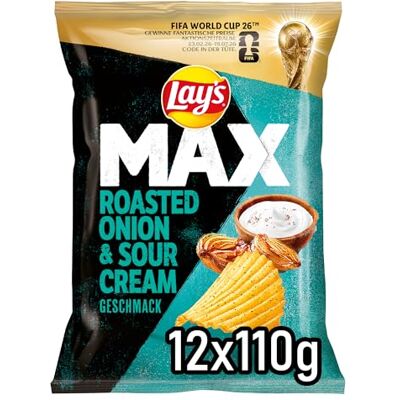 Lay's Max Roasted Onion & Sour Cream Geschmack – Knusprige Kartoffelchips für eine gelungene Party (12 x 110 g) (Verpackungsdesign kann abweichen) Lay's Max Roasted Onion & Sour Cream Geschmack – Knusprige Kartoffelchips für eine gelungene Party (12 x 110 g) (Verpackungsdesign kann abweichen)