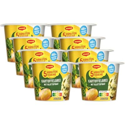 Maggi 5 Minuten Terrine Kartoffelbrei mit Blattspinat, leckeres Fertiggericht mit Spinat, Instant Kartoffel-Püree, Kartoffel-Snack. 8er Pack (8 x 47 g) Maggi 5 Minuten Terrine Kartoffelbrei mit Blattspinat, leckeres Fertiggericht mit Spinat, Instant Kartoffel-Püree, Kartoffel-Snack. 8er Pack (8 x 47 g)