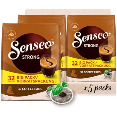 Senseo Pads Strong, Vorratspackung, 5 x 32 Getränke, 160 Kaffeepads, Dunkle Röstung Senseo Pads Strong, Vorratspackung, 5 x 32 Getränke, 160 Kaffeepads, Dunkle Röstung