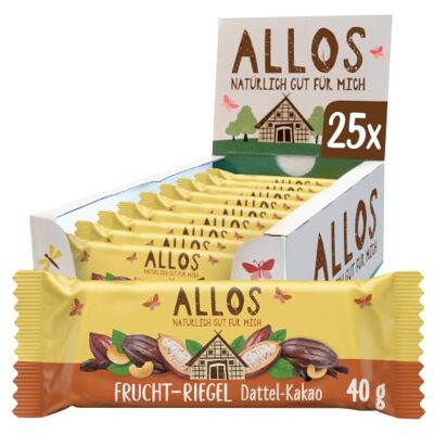 Allos Fruchtriegel Dattel Kakao Bio Energieriegel 25 x 40g Mit Datteln & Cashews vegan & glutenfrei Snack für Schule, Pause & Sport Allos Fruchtriegel Dattel Kakao Bio Energieriegel 25 x 40g Mit Datteln & Cashews vegan & glutenfrei Snack für Schule, Pause & Sport