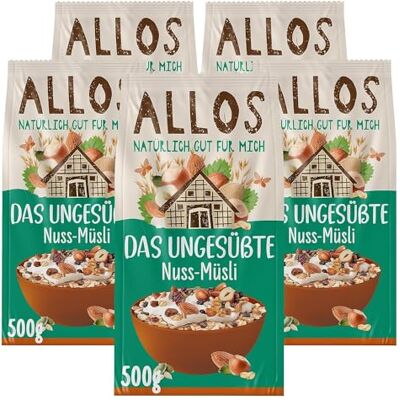 Allos Das Ungesüßte Nuss-Müsli Bio Müsli Nuss Müsli Haferflocken Frühstückscerealien vegan 5er Pack (5 x 500g), 1 Stück (5er Pack) Allos Das Ungesüßte Nuss-Müsli Bio Müsli Nuss Müsli Haferflocken Frühstückscerealien vegan 5er Pack (5 x 500g), 1 Stück (5er Pack)