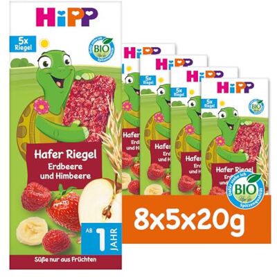 HiPP Schildkröte Hafer Riegel Erdbeere und Himbeere, 40 Stück (8er Pack mit je 5 x 20g), ab 1 Jahr, Süße nur aus Früchten, in bester Bio-Qualität HiPP Schildkröte Hafer Riegel Erdbeere und Himbeere, 40 Stück (8er Pack mit je 5 x 20g), ab 1 Jahr, Süße nur aus Früchten, in bester Bio-Qualität