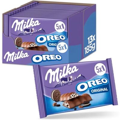 Milka & OREO Riegel, 185 g (13er-Pack) Alpenmilchschokolade mit knusprigen OREO-Keksstückchen in Milchcrème Milka & OREO Riegel, 185 g (13er-Pack) Alpenmilchschokolade mit knusprigen OREO-Keksstückchen in Milchcrème