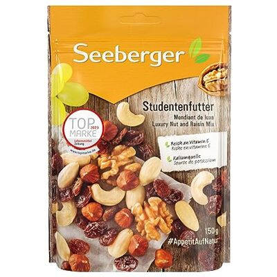 Seeberger Studentenfutter 5er Pack: Klassische Nuss-Frucht-Mischung aus Haselnusskernen, Mandeln, Walnüssen & Cashewkernen, mit Rosinen reich an Vitamin E, vegan (5 x 150 g) Seeberger Studentenfutter 5er Pack: Klassische Nuss-Frucht-Mischung aus Haselnusskernen, Mandeln, Walnüssen & Cashewkernen, mit Rosinen reich an Vitamin E, vegan (5 x 150 g)