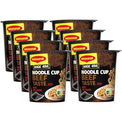 Maggi Magic Asia Noodle Cup Beef, leckeres Fertiggericht in Brühe mit Rind-Geschmack und Gemüse im praktischen Becher, 8er Pack (8 x 63g) Maggi Magic Asia Noodle Cup Beef, leckeres Fertiggericht in Brühe mit Rind-Geschmack und Gemüse im praktischen Becher, 8er Pack (8 x 63g)