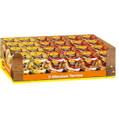 Maggi fünf Minuten Terrinen, Sortimentsbox, Leckere Fertiggerichte in 6 verschiedenen Geschmacksrichtungen, Im praktischen Becher, 48er Pack (48 Becher) Maggi fünf Minuten Terrinen, Sortimentsbox, Leckere Fertiggerichte in 6 verschiedenen Geschmacksrichtungen, Im praktischen Becher, 48er Pack (48 Becher)