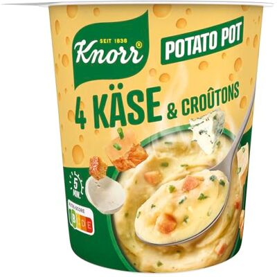 Knorr Potato Snack Pot 4 Käse & Croûtons herzhafter Kartoffel Snack fertig in nur 5 Minuten, 8 x 50g Knorr Potato Snack Pot 4 Käse & Croûtons herzhafter Kartoffel Snack fertig in nur 5 Minuten, 8 x 50g