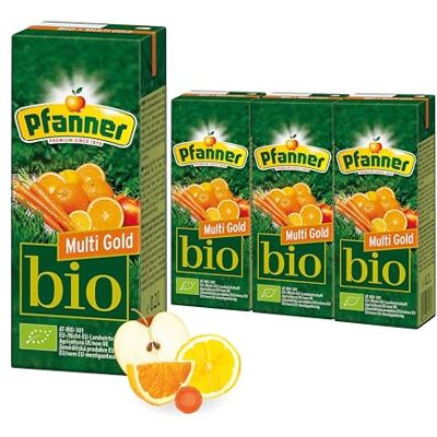 Pfanner Bio Multi Gold (30 x 0,2 l) – Multivitaminsaft mit Strohhalm 25% Fruchtgehalt und 5% Gemüsegehalt – Vorratspack Pfanner Bio Multi Gold (30 x 0,2 l) – Multivitaminsaft mit Strohhalm 25% Fruchtgehalt und 5% Gemüsegehalt – Vorratspack