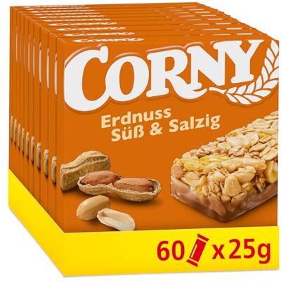 Corny Müsliriegel Erdnuss Süß & Salzig Geröstete Erdnüsse 60 x 25 g Super Snack für Schule, Büro, Freizeit & zwischendurch Wertvolles Getreide Ohne Farb- & Konservierungsstoffe Vorratspack Corny Müsliriegel Erdnuss Süß & Salzig Geröstete Erdnüsse 60 x 25 g Super Snack für Schule, Büro, Freizeit & zwischendurch Wertvolles Getreide Ohne Farb- & Konservierungsstoffe Vorratspack