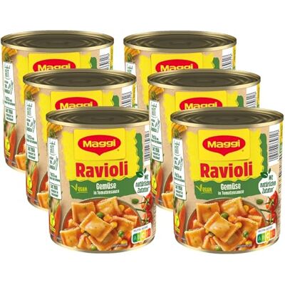 Maggi Gemüse-Ravioli in Tomatensauce, leckeres Fertiggericht mit gefüllten Nudeln und Sauce, das Pasta-Original ideal fürs Camping oder den Vorratsschrank, vegan, 6er Pack (6 x 800g) Maggi Gemüse-Ravioli in Tomatensauce, leckeres Fertiggericht mit gefüllten Nudeln und Sauce, das Pasta-Original ideal fürs Camping oder den Vorratsschrank, vegan, 6er Pack (6 x 800g)