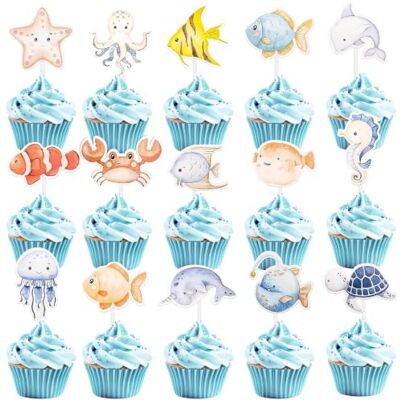 Duoleimi 36 STK Meerestiere Tortendeko – Cupcake Topper Unterwasserwelt Stabile Kartonage, 18 Meerestier-Motive, einfache Montage, für Torten & Cupcakes, nicht essbar, ideal für Ozean-Partys Duoleimi 36 STK Meerestiere Tortendeko – Cupcake Topper Unterwasserwelt Stabile Kartonage, 18 Meerestier-Motive, einfache Montage, für Torten & Cupcakes, nicht essbar, ideal für Ozean-Partys