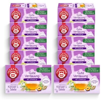 TEEKANNE Gute Verdauung mit Vitamin B2 Vitaminisierte Kräuterteemischung, 10 Packungen x 18 Beutel (10x 36g) TEEKANNE Gute Verdauung mit Vitamin B2 Vitaminisierte Kräuterteemischung, 10 Packungen x 18 Beutel (10x 36g)