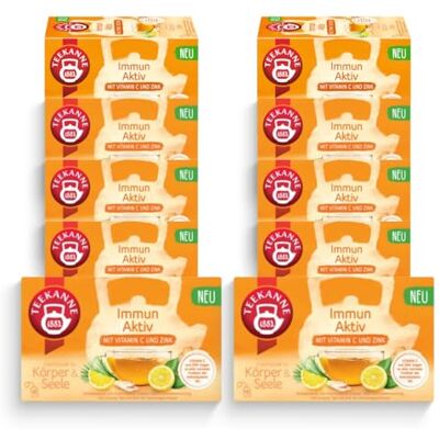 TEEKANNE Immun Aktiv Aromatisierte und vitaminisierte Kräuter- & Früchteteemischung mit Grünem Tee und Zink mit Zitronengeschmack, 10 Packungen x 18 Beutel (10x 32,4g) TEEKANNE Immun Aktiv Aromatisierte und vitaminisierte Kräuter- & Früchteteemischung mit Grünem Tee und Zink mit Zitronengeschmack, 10 Packungen x 18 Beutel (10x 32,4g)