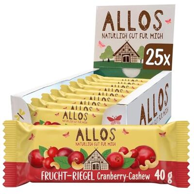 Allos Fruchtriegel Cranberry Cashew Bio Energieriegel 25 x 40g Mit Datteln & Cashews vegan & glutenfrei Snack für Schule, Pause & Sport Allos Fruchtriegel Cranberry Cashew Bio Energieriegel 25 x 40g Mit Datteln & Cashews vegan & glutenfrei Snack für Schule, Pause & Sport