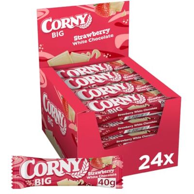 Corny Müsliriegel BIG Strawberry White Chocolate XXL-Riegel 24 x 40 g Mit wertvollem Getreide XXL-Riegel Ideal für unterwegs Für Schule, Büro, Freizeit & Reisen Praktisch einzeln verpackt Corny Müsliriegel BIG Strawberry White Chocolate XXL-Riegel 24 x 40 g Mit wertvollem Getreide XXL-Riegel Ideal für unterwegs Für Schule, Büro, Freizeit & Reisen Praktisch einzeln verpackt