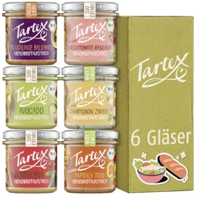Tartex Herzhafte Vielfalt Box Bio vegane Brotaufstriche 6 Sorten 6 herzhafte Sorten vegan lecker aufs Brot oder als Dip Probierset 6er Vorteilspack, 815g Tartex Herzhafte Vielfalt Box Bio vegane Brotaufstriche 6 Sorten 6 herzhafte Sorten vegan lecker aufs Brot oder als Dip Probierset 6er Vorteilspack, 815g