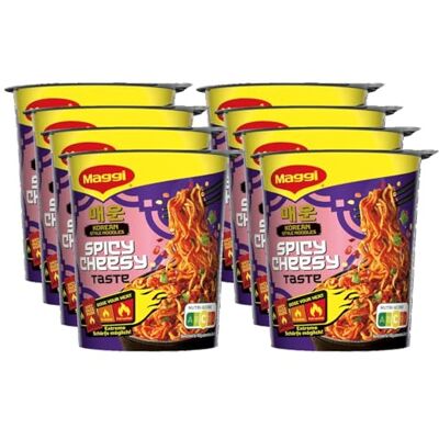 Maggi Korean Style Noodles Spicy Cheesy Taste Cup, 8er Pack (8 x 78g) Leckeres Fertiggericht, Instant Nudeln in cremig-käsiger, süß-scharfer Sauce, Schärfe selbst dosierbar Maggi Korean Style Noodles Spicy Cheesy Taste Cup, 8er Pack (8 x 78g) Leckeres Fertiggericht, Instant Nudeln in cremig-käsiger, süß-scharfer Sauce, Schärfe selbst dosierbar
