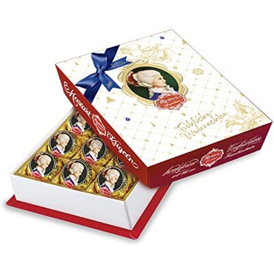 Reber Constanze Mozart-Kugeln – 12er Packung in der Weihnachts-Edition – Constanze Kugeln aus Alpenmilch- und Zartbitter-Schokolade, Marzipan und Nougat Reber Constanze Mozart-Kugeln – 12er Packung in der Weihnachts-Edition – Constanze Kugeln aus Alpenmilch- und Zartbitter-Schokolade, Marzipan und Nougat