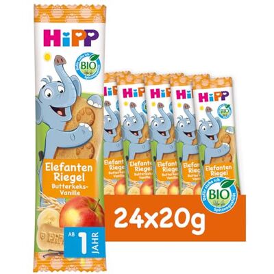 HiPP Bio Elefant Müesli Riegel Butterkeks in Apfel-Vanille (24 x 20g), ab 1 Jahr, Süße nur aus Früchten, ideal für unterwegs & zwischendurch HiPP Bio Elefant Müesli Riegel Butterkeks in Apfel-Vanille (24 x 20g), ab 1 Jahr, Süße nur aus Früchten, ideal für unterwegs & zwischendurch