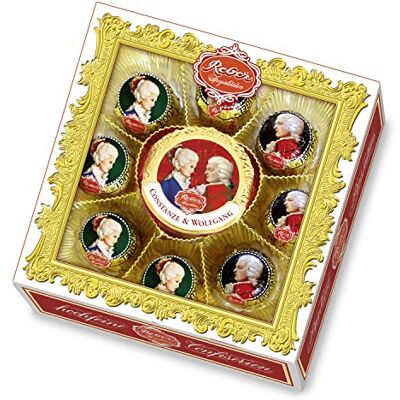 Reber Wolfgang & Constanze Mozart, Mozart-Kugeln, Pastete und Pralinen, Zartbitter- und Alpenmilch-Schokolade, Marzipan, Nougat, Tolles Geschenk, 9er-Packung Reber Wolfgang & Constanze Mozart, Mozart-Kugeln, Pastete und Pralinen, Zartbitter- und Alpenmilch-Schokolade, Marzipan, Nougat, Tolles Geschenk, 9er-Packung