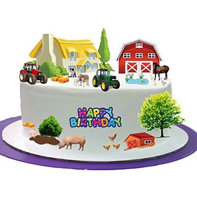 TOP Marques Collectibles Kuchenaufsatz mit Bauernhof-Motiv mit Tieren und der Aufschrift „Happy Birthday“, aufstellbar, aus essbarem Oblatenpapier, ideale Dekoration für Geburtstagskuchen einfach zu verwenden TOP Marques Collectibles Kuchenaufsatz mit Bauernhof-Motiv mit Tieren und der Aufschrift „Happy Birthday“, aufstellbar, aus essbarem Oblatenpapier, ideale Dekoration für Geburtstagskuchen einfach zu verwenden