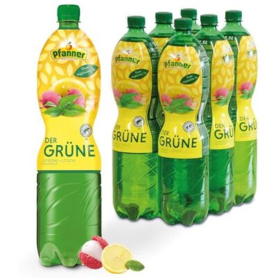 Pfanner Der Grüne – 6 x 1,5 l PET Flasche Eistee Lemon Lychee aus direkt aufgebrühtem Grüntee Ice Tea Vorratspack Pfanner Der Grüne – 6 x 1,5 l PET Flasche Eistee Lemon Lychee aus direkt aufgebrühtem Grüntee Ice Tea Vorratspack