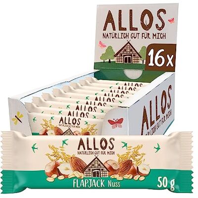 Allos Hafer Flapjack Nuss Bio Energieriegel 16 x 50g Saftiger Hafer-Riegel mit Nüssen Sport- & Energieriegel leckerer Snack Allos Hafer Flapjack Nuss Bio Energieriegel 16 x 50g Saftiger Hafer-Riegel mit Nüssen Sport- & Energieriegel leckerer Snack