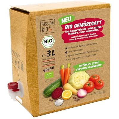 PassionBio Bio Gemüsesaft 3L – Direktsaft aus 8 Gemüsesäften – Ohne Sellerie – Vegan – Mit Tomate, Karotte & Roter Bete – Bag-in-Box PassionBio Bio Gemüsesaft 3L – Direktsaft aus 8 Gemüsesäften – Ohne Sellerie – Vegan – Mit Tomate, Karotte & Roter Bete – Bag-in-Box
