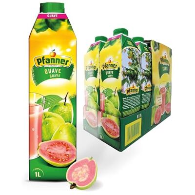 Pfanner Guaven Nektar (8 x 1 l) 25% Fruchtgehalt – Fruchtnektar im Vorratspack – Getränk aus pinkem Guavennektar Pfanner Guaven Nektar (8 x 1 l) 25% Fruchtgehalt – Fruchtnektar im Vorratspack – Getränk aus pinkem Guavennektar