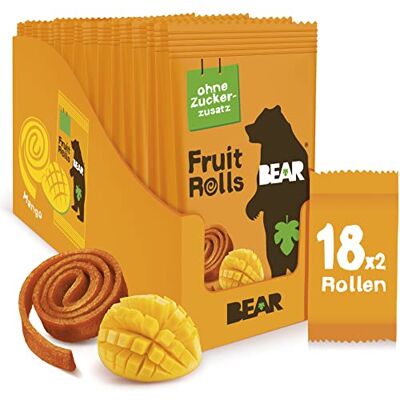 BEAR Fruchtrollen Mango 100% Natürliche Inhaltsstoffe 18 x 20g (360g) Gesunder Snack für Kinder & Erwachsene Ohne Zusatz von Zucker BEAR Fruchtrollen Mango 100% Natürliche Inhaltsstoffe 18 x 20g (360g) Gesunder Snack für Kinder & Erwachsene Ohne Zusatz von Zucker