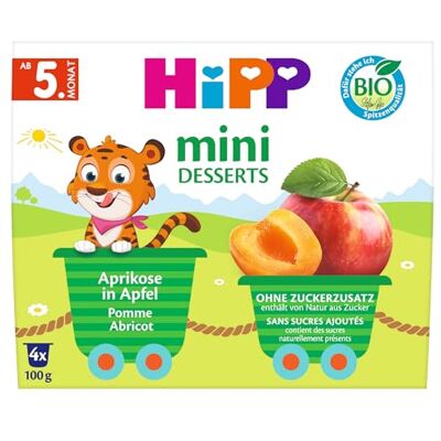 HiPP Bio Mini Desserts Aprikose in Apfel, 6x4x100g (24 Becher), ab 5. Monat, ohne Zuckerzusatz, als Nachtisch oder zur Breizubereitung HiPP Bio Mini Desserts Aprikose in Apfel, 6x4x100g (24 Becher), ab 5. Monat, ohne Zuckerzusatz, als Nachtisch oder zur Breizubereitung