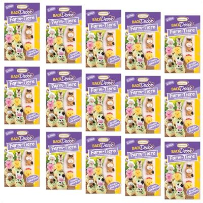 Günthart BackDecor 1 VKE 15 x 6 Stück essbare Farm Zuckerdekore als Schaf, Kuh, Schwein, Ziege, Pferd und Huhn aus feinem Zuckerguss, 1er Set 90 Stück (270 gr) Günthart BackDecor 1 VKE 15 x 6 Stück essbare Farm Zuckerdekore als Schaf, Kuh, Schwein, Ziege, Pferd und Huhn aus feinem Zuckerguss, 1er Set 90 Stück (270 gr)