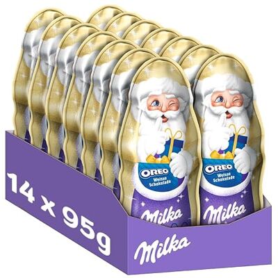 Milka Weihnachtsmann OREO White, Zarte weiße Schokolade, 95 g (14er-Pack) Knusprige Keksstückchen für ein besonderes Geschmackserlebnis zu Weihnachten, Großpackung für Familie, Gäste und Feiern Milka Weihnachtsmann OREO White, Zarte weiße Schokolade, 95 g (14er-Pack) Knusprige Keksstückchen für ein besonderes Geschmackserlebnis zu Weihnachten, Großpackung für Familie, Gäste und Feiern