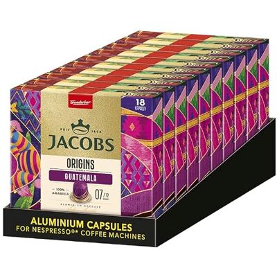 Jacobs Kaffeekapseln Guatemala, Single Origin 100% Arabica, Intensität 7/12, 10 x 18 Getränke, Nespresso* kompatible Kaffee Kapseln, 180 Kapseln Jacobs Kaffeekapseln Guatemala, Single Origin 100% Arabica, Intensität 7/12, 10 x 18 Getränke, Nespresso* kompatible Kaffee Kapseln, 180 Kapseln