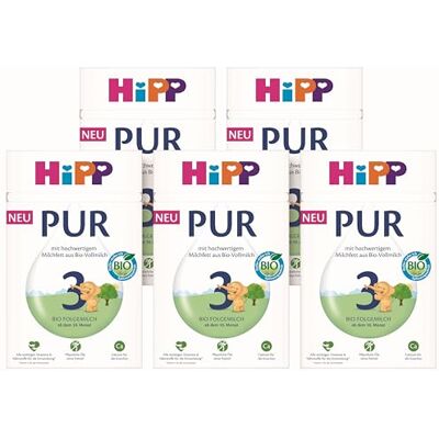 HiPP 3 PUR Folgemilch (5 x 500g), ab 10. Monat, mit hochwertigem Milchfett aus Bio-Vollmilch-Qualität, ohne Palmöl, mit wichtigen Vitaminen & Nährstoffen, Omega-3 (DHA, ALA) HiPP 3 PUR Folgemilch (5 x 500g), ab 10. Monat, mit hochwertigem Milchfett aus Bio-Vollmilch-Qualität, ohne Palmöl, mit wichtigen Vitaminen & Nährstoffen, Omega-3 (DHA, ALA)