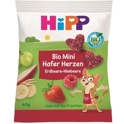HiPP Bio Mini Hafer-Herzen Erdbeere-Himbeere (12 x 40g), ab 1 Jahr, Kindersnack in Herzform, mit hohem Getreide- und Ballaststoffanteil, Süße nur aus Früchten HiPP Bio Mini Hafer-Herzen Erdbeere-Himbeere (12 x 40g), ab 1 Jahr, Kindersnack in Herzform, mit hohem Getreide- und Ballaststoffanteil, Süße nur aus Früchten