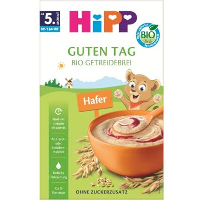HiPP Guten Tag Bio Getreidebrei Hafer (7 x 200g), Babybrei ab 5. Monat, ohne Zuckerzusatz, milchfrei, mit Vitamin B1, einfache Zubereitung HiPP Guten Tag Bio Getreidebrei Hafer (7 x 200g), Babybrei ab 5. Monat, ohne Zuckerzusatz, milchfrei, mit Vitamin B1, einfache Zubereitung