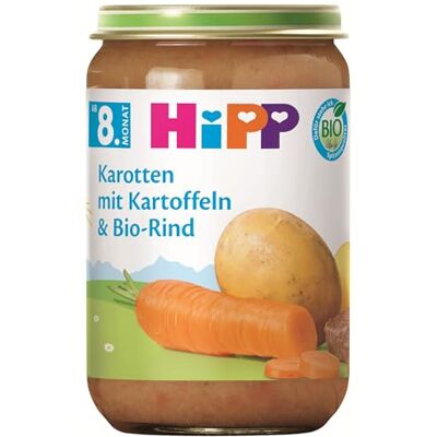 HiPP Bio Karotten mit Kartoffeln & Bio-Rind (6 x 220g), Baby-Menü ab 8. Monat, ohne Salzzusatz, mit Omega-3, glutenfrei, mit feinen Stückchen – zum Kauenlernen HiPP Bio Karotten mit Kartoffeln & Bio-Rind (6 x 220g), Baby-Menü ab 8. Monat, ohne Salzzusatz, mit Omega-3, glutenfrei, mit feinen Stückchen – zum Kauenlernen