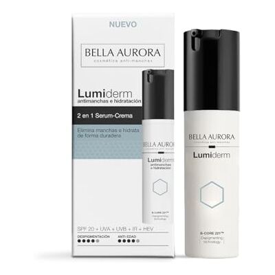 BELLA AURORA Lumiderm 2-in-1-Serum-Creme gegen Flecken und Feuchtigkeit – mit B-Core 221-Technologie hellt, vereinheitlicht und schützt mit LSF 20, 30 ml BELLA AURORA Lumiderm 2-in-1-Serum-Creme gegen Flecken und Feuchtigkeit – mit B-Core 221-Technologie hellt, vereinheitlicht und schützt mit LSF 20, 30 ml