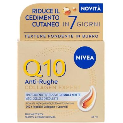 NIVEA Q10 Collagen Expert Intensivpflege Tag & Nacht 50 ml, Kollagen-Creme für Gesicht, Hals und Dècolleté mit Coenzym Q10, feuchtigkeitsspendende Anti-Falten-Gesichtscreme, Skincare für sehr trockene NIVEA Q10 Collagen Expert Intensivpflege Tag & Nacht 50 ml, Kollagen-Creme für Gesicht, Hals und Dècolleté mit Coenzym Q10, feuchtigkeitsspendende Anti-Falten-Gesichtscreme, Skincare für sehr trockene