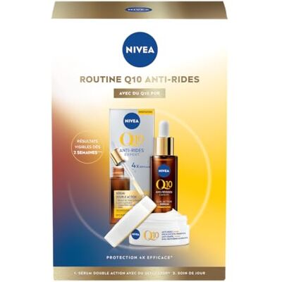 NIVEA Anti-Aging-Gesichtspflege-Set Q10 Anti-Falten – Serum Double Action Anti-Falten (30 ml) + Tagespflege gegen Falten & Festigkeit (50 ml) – Q10 Pur, Kreatin & Glycostop – alle Hauttypen NIVEA Anti-Aging-Gesichtspflege-Set Q10 Anti-Falten – Serum Double Action Anti-Falten (30 ml) + Tagespflege gegen Falten & Festigkeit (50 ml) – Q10 Pur, Kreatin & Glycostop – alle Hauttypen